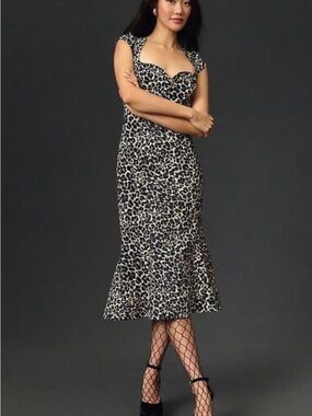 #129 Anthropologie Maeve Cecily Fit & Flare Leopard-Print Midi Dress